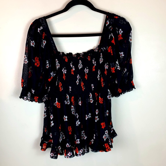Free People Delta Dawn Floral Print Smocked Mesh Top - Picture 8 of 11
